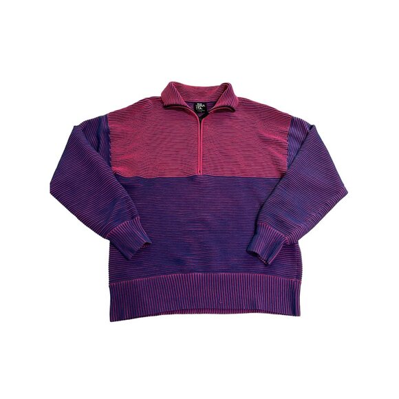 NAGNATA Zhen Rib Zip Thru Sweater in Lapis Hot Pink